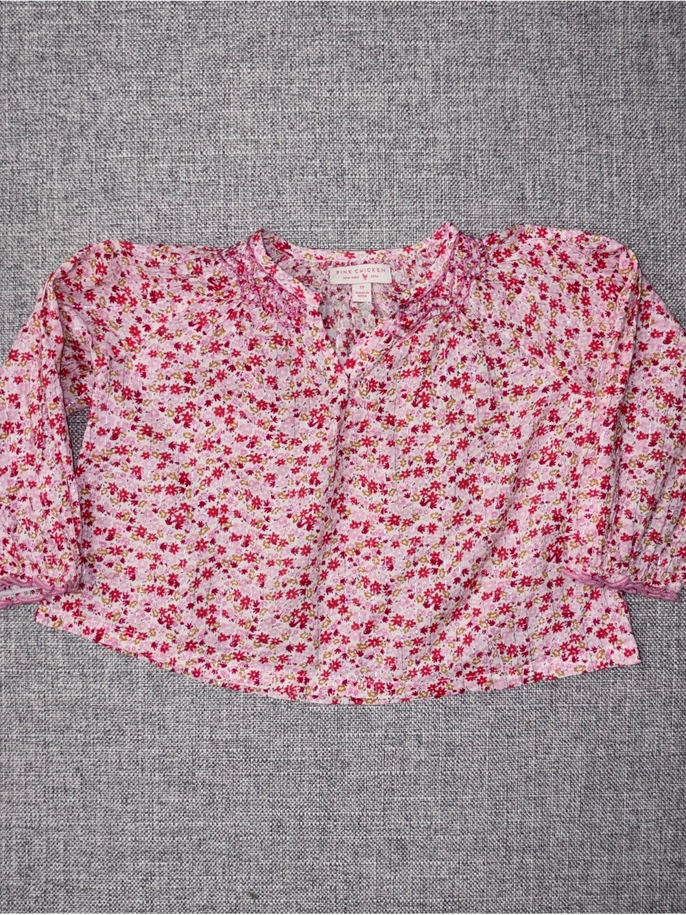 Pink Chicken 3y EUC Pink Floral Button-Front Smocked
